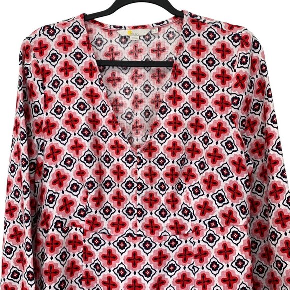 Boden Mini Dress Womens 10 White Blue Red Geometric Patterned 100% Linen Pockets - Picture 3 of 8